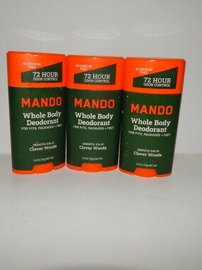 3 Mando Whole Body Deodorant CLOVER WOODS Smooth Solid 2.6oz Ea